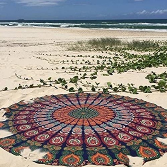 Mandala Hippie Bohemian Floor/Beach Mat Symmetrical Pattern Retro Room Decor - Picture 7 of 8
